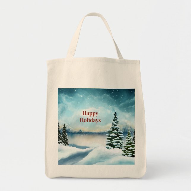 Tote Bag Pins enneigés près d'un lac        (Devant)