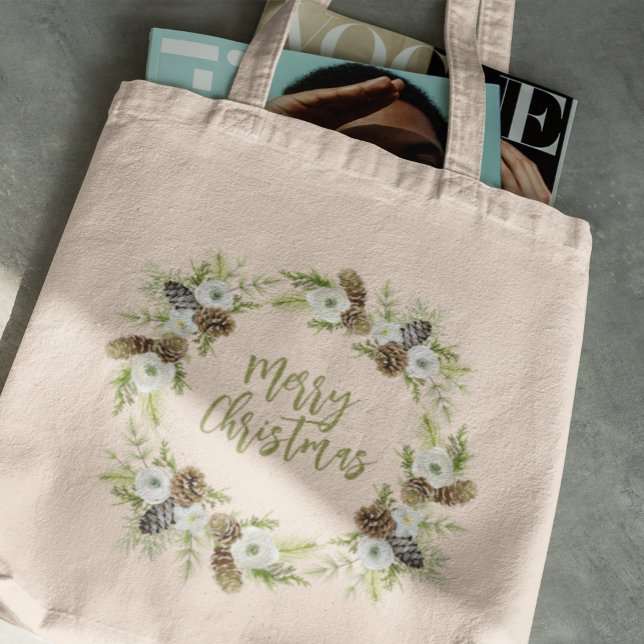Tote Bag Pins floraux verts couronne de Noël (Créateur téléchargé)