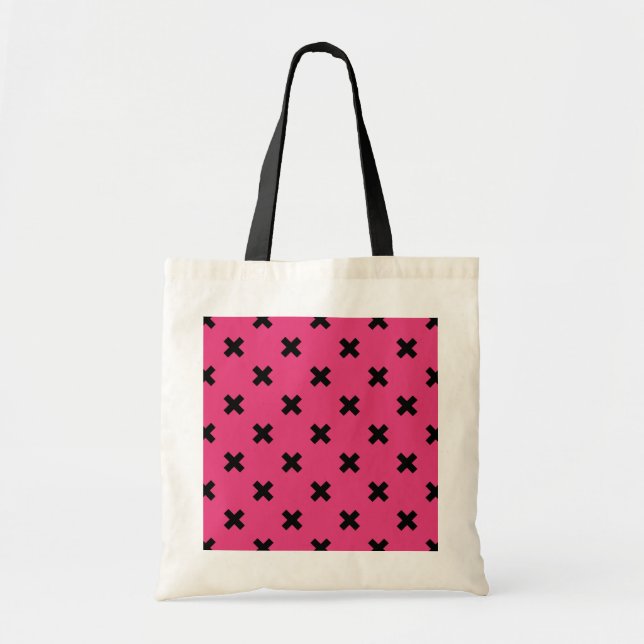 Tote Bag Piqûres de croix noire sur fuchsia (Devant)