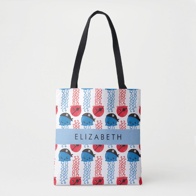 Tote Bag Pirate Jellyfish, Motif de méduses, Votre nom (Devant)