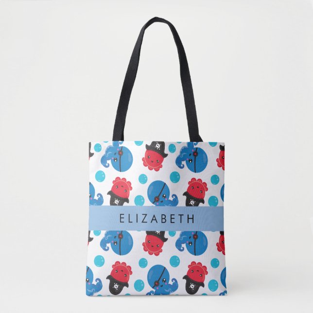 Tote Bag Pirate Octopus, Motif Octopus, Mer, Votre Nom (Devant)