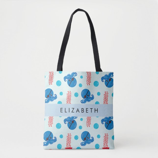 Tote Bag Pirate Octopus, Pirate Jellfish, Mer, Votre Nom (Devant)