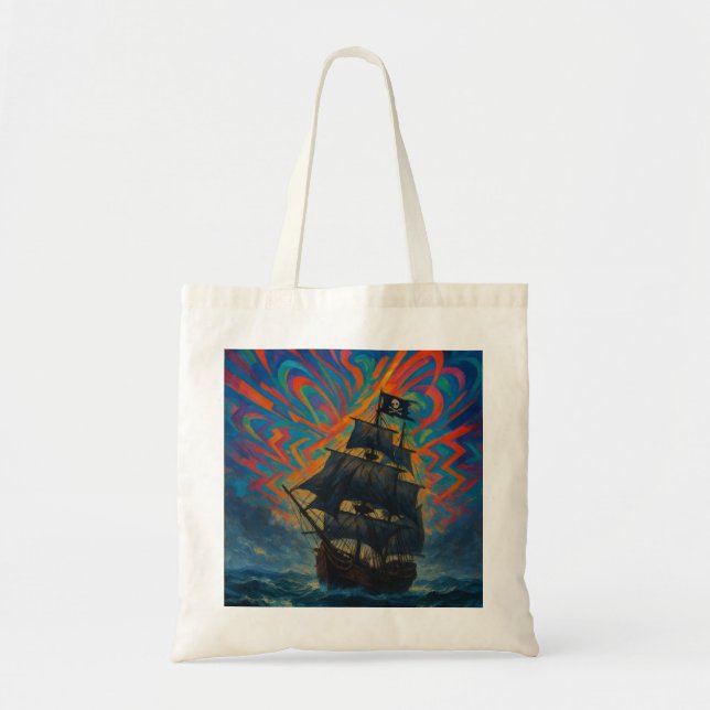 Tote Bag Pirate Ship Au Milieu De Température Peinture D'Hu (Devant)