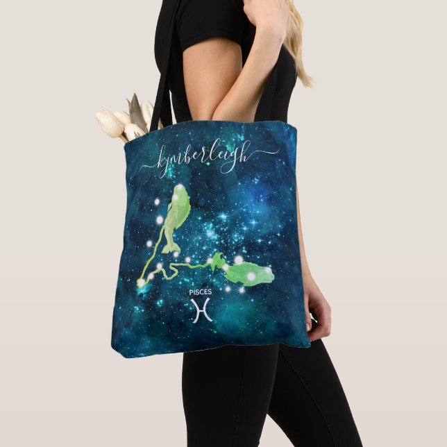 Tote Bag Pisces signe zodiaque Nom du monogramme cosmique b (De près)