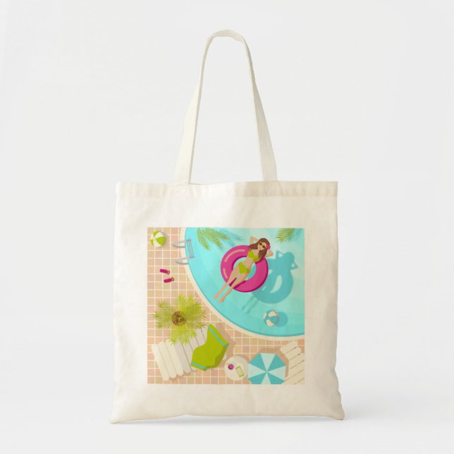 Tote Bag Piscine fille en bikini plage d'été (Devant)