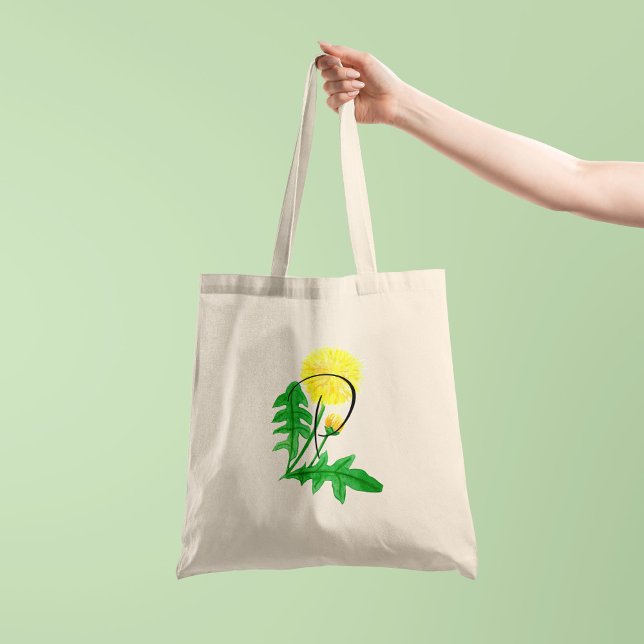 Tote Bag Pissenlit en aquarelle avec initiale 1 côté (Créateur téléchargé)