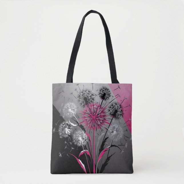 Tote Bag Pissenlits roses, blancs et noirs (Devant)