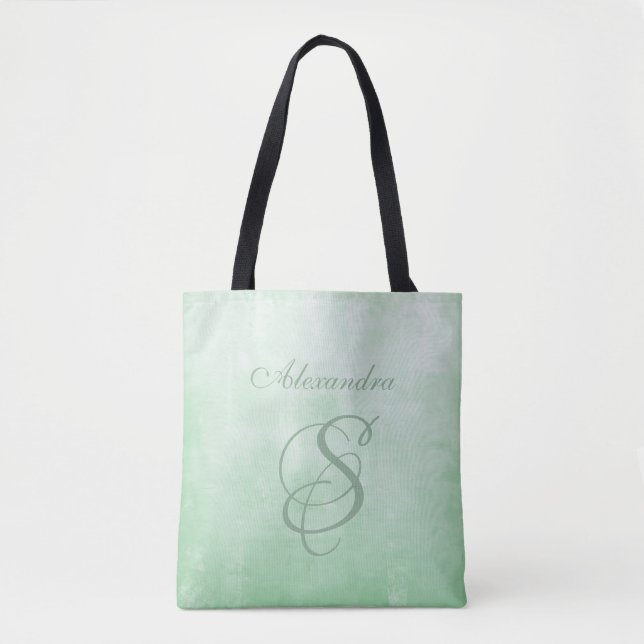Tote Bag Pistache Gris monogramme rustique élégant (Devant)