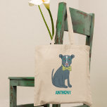 Tote Bag Pit Bull Chien Chien Portant Des Lunettes Personna<br><div class="desc">Ce sac fourre-tout personnalisé présente l'illustration d'un beau chiot. Ce chien dapper porte une paire de lunettes de couleur turquoise et une cravate arc vert citron. Sous le graphique pit bull puppy est un endroit pour ajouter un nom dans la coordination des lettres turquoises.</div>
