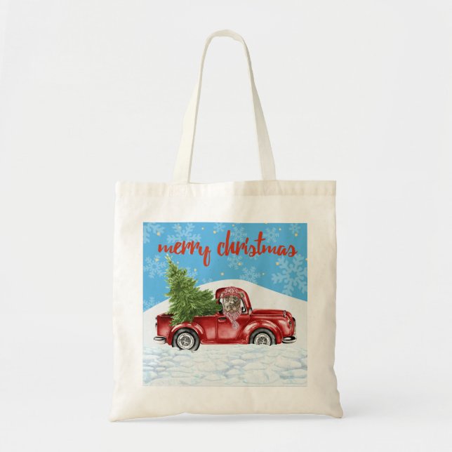 Tote Bag Pit Bull dans Retro Red Truck Noël Fourre-tout (Devant)