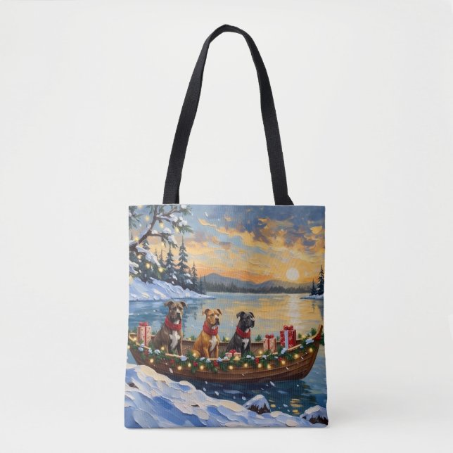 Tote Bag Pitbull Christmas Boat Holiday (Devant)