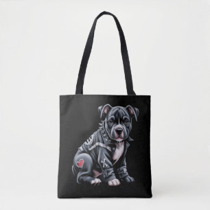 Tote Bag Pitbull en patchwork denim gothique rockeur branch