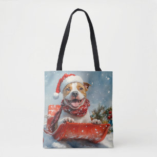 Tote Bag Pitbull en traîneau Laissez tomber la neige Noël
