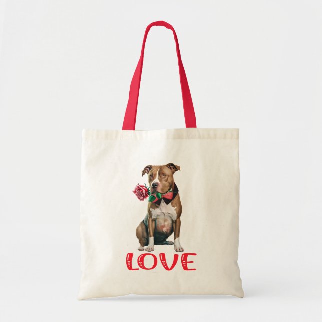 Tote Bag Pitbull Love Rouge Rose Pittie Chien Chien Chien C (Devant)