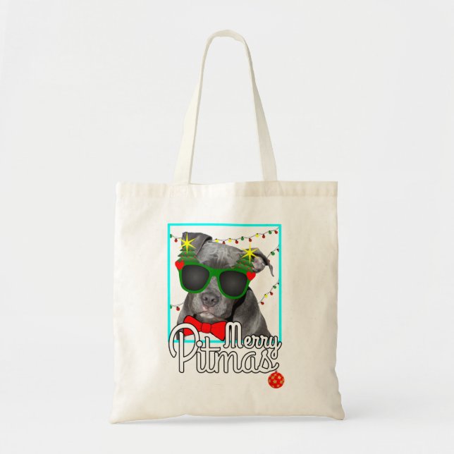 Tote Bag Pitbull pit bull de noël à joyeuses pitmas (Devant)