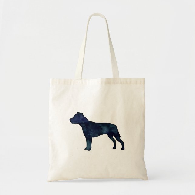 Tote Bag Pitbull race Chien Silhouette Aquarelle noire (Devant)