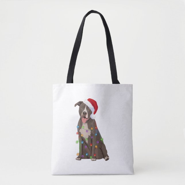 Tote Bag Pittie Pitbull feux de Noël Noël Noël Amoureux des (Devant)