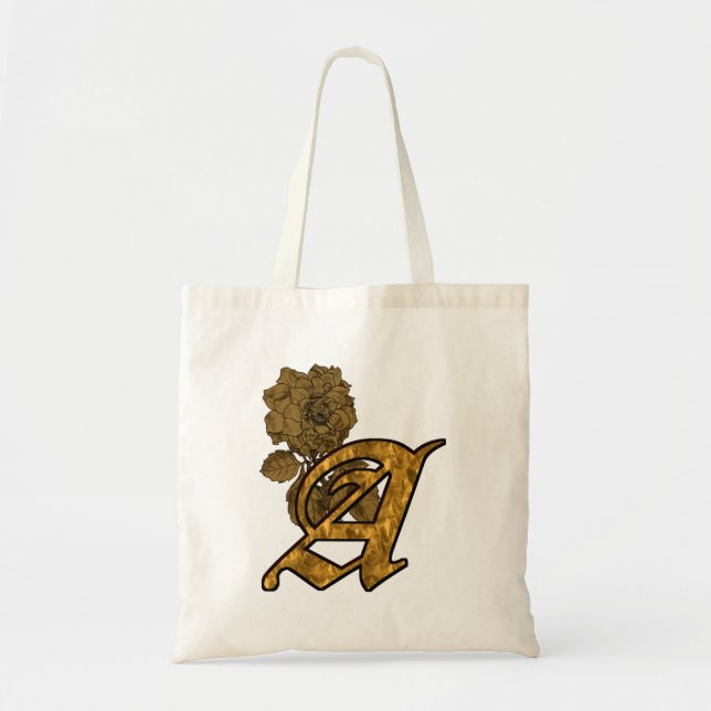 Tote Bag Pivoine dorée Élégant monogramme initial A (Devant)