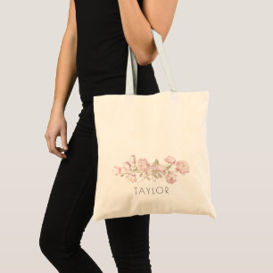 Tote Bag pivoines roses nom demoiselle d'honneur