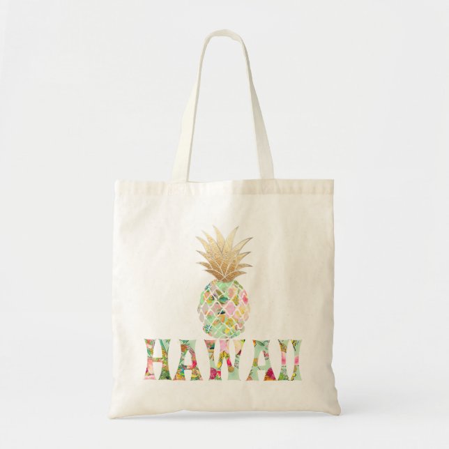 Tote Bag PixDezines Aloha Ananas+Faux Or (Devant)