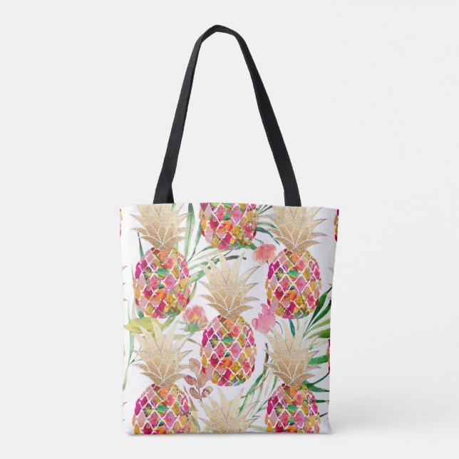 Tote Bag PixDezines Aloha Ananas + Palmiers Aquarelle (Dos)