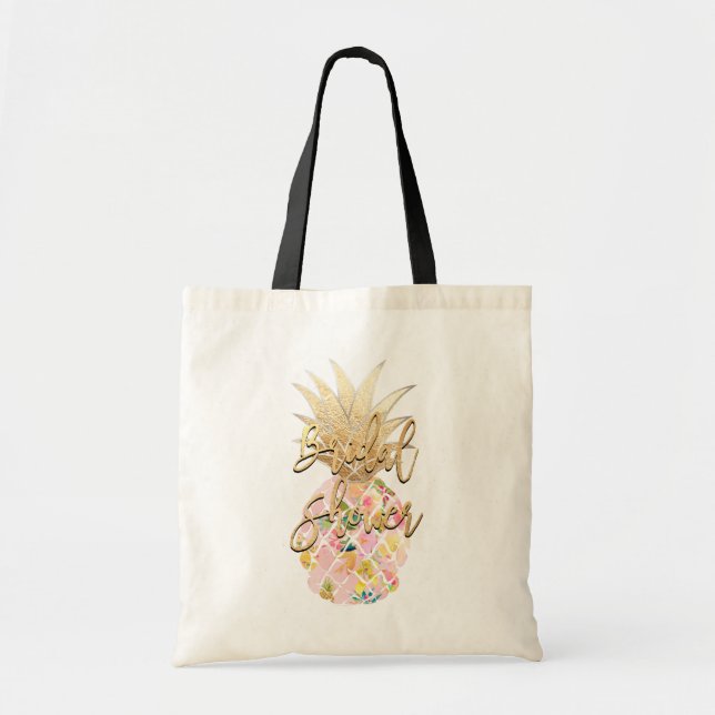 Tote Bag PixDezines Aloha Pineapple+Faux Gold+Aqua (Devant)
