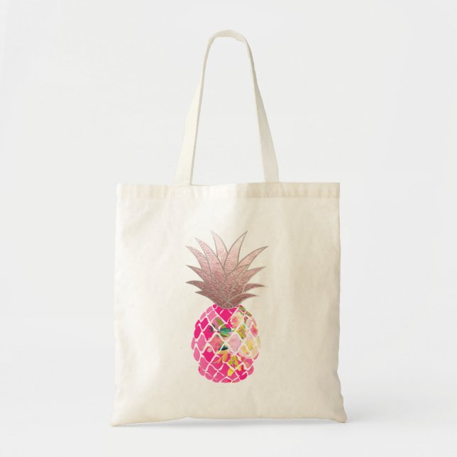 Tote Bag PixDezines Aloha Pineapple+Faux Rose Gold (Devant)