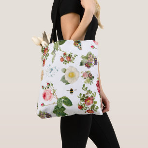 Tote Bag PixDezines Botanical Print/Redoute Collage