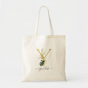 Tote Bag PixDezines Faux Monogramme Or Tropical Foliage