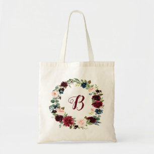 Tote Bag PixDezines H2 Blush Burgundy Navy Fleurs nuptiale
