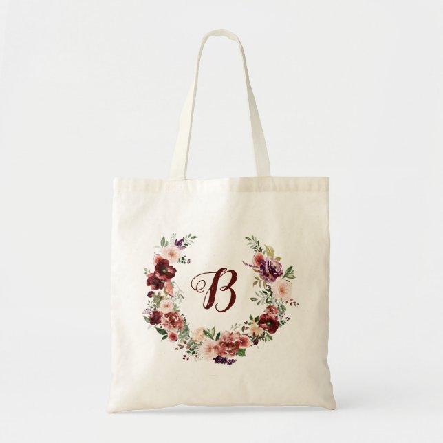 Tote Bag PixDezines H2 Fard à joues Bourgogne Fleurs Mariag (Devant)