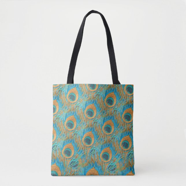 Tote Bag PixDezines Handdrawn H2 Peacock/Cobalt/Aqua Blue (Devant)