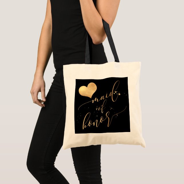 Tote Bag PixDezines Maid of Honor/Faux Gold Calligraphy (Devant (produit))