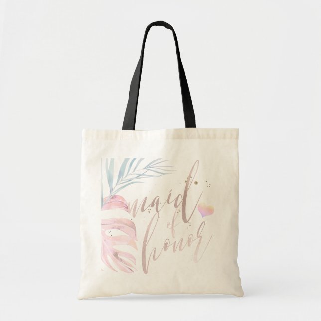 Tote Bag PixDezines Maid of Honor/Palms Blush Pink Script (Devant)