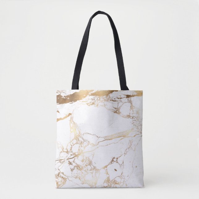 Tote Bag PixDezines MARBRE BLANC + VEINES D'OR FAUX (Devant)
