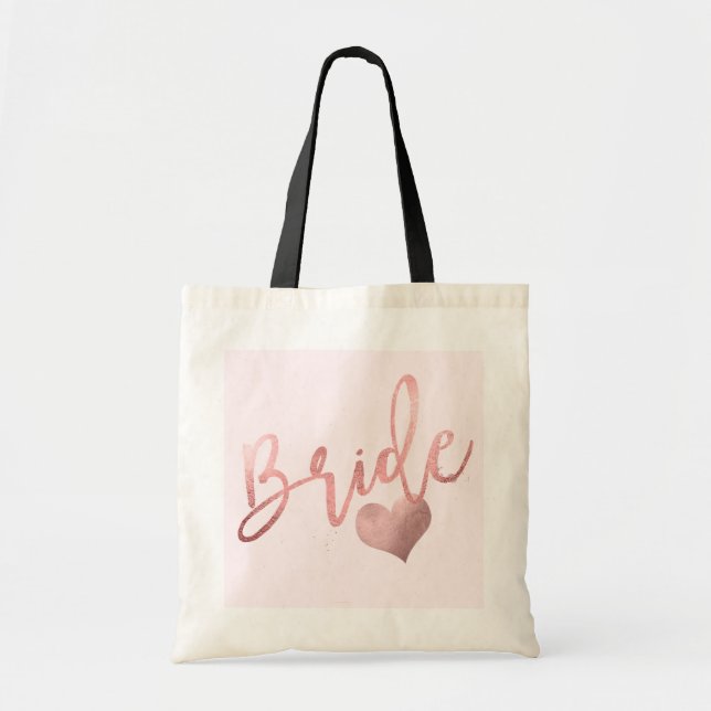 Tote Bag PixDezines Mariée/Faux Rose Doré Script (Devant)