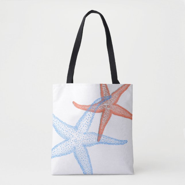 Tote Bag PixDezines Orange/Blue Starfish /do-it-yourself ar (Devant)