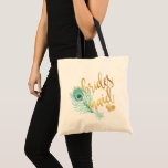 Tote Bag PixDezines Peacock Bridesmaid/Faux Gold Script<br><div class="desc">PixDezines panache paon en aqua turquoise,  bridesmaid sacs de faveur en faux or métallique moderne calligraphie / script manuscrite. Copyright © 2015-2017 PixDezines.com™ et PixDezines™ sur zazzle.com. Tous droits réservés.</div>