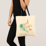 Tote Bag PixDezines Peacock Maid of Honor/Faux Gold Script<br><div class="desc">PixDezines panache paon en aqua turquoise,  serveuse de sacs d'honneur en faux or métallique moderne calligraphie / script écrit à la main. Tous les éléments sont réglables,  copier-coller de face en face,  personnaliser le message. Copyright © 2015-2020 PixDezines™. Tous droits réservés.</div>