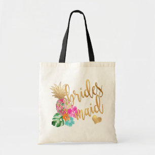 Tote Bag PixDezines Pineapple Bridesmaid/Faux Gold Script