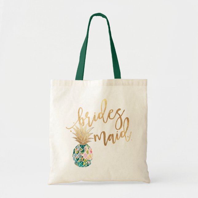 Tote Bag PixDezines Pineapple/Bridesmaid/Faux Gold Script (Devant)
