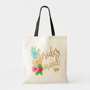 Tote Bag PixDezines Pineapple Bridesmaid/Faux Gold Script