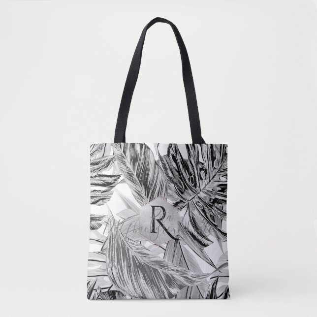 Tote Bag PixDezines Vert noir+blanc, Monstère tropicale (Devant)