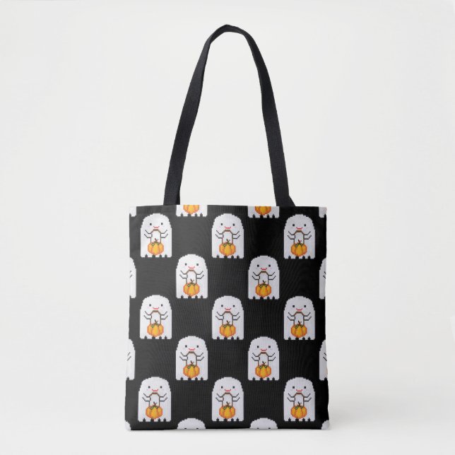 Tote Bag Pixel art fantôme : Halloween motif (Devant)