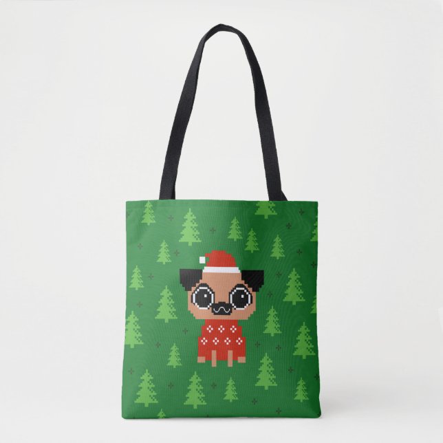 Tote Bag Pixel Carlin mignon Noël Chien de vacances  (Devant)