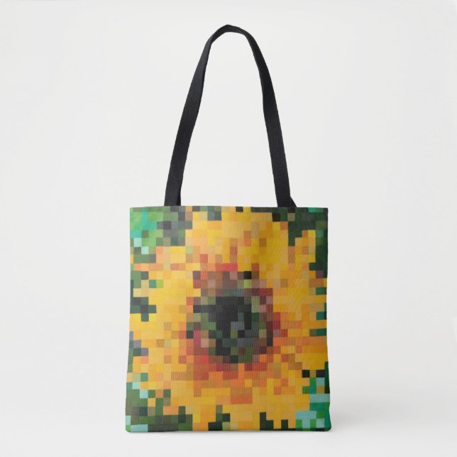 Tote Bag Pixel sunflower with vibrant yellow and green (Devant)