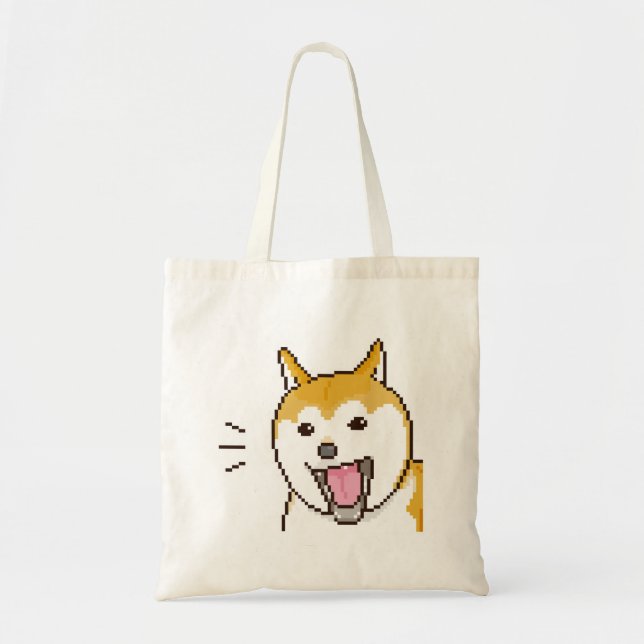 Tote Bag Pixelart de Chien Shiba Inu Souriant (Devant)