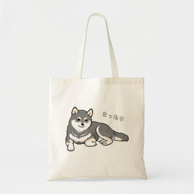 Tote Bag Pixelart noir et tan Shiba Inu Dog Repose Pixelart (Devant)
