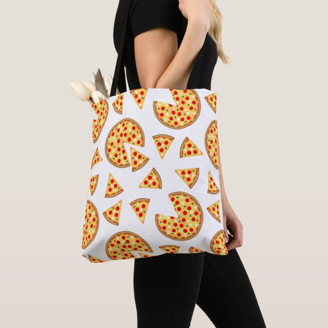 Tote Bag Pizza et tranches de cool motif sur blanc (De près)