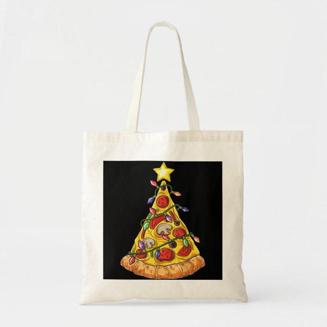 Tote Bag Pizza Noël Arbre Lumières Noël Garçons Hommes Crus (Devant)